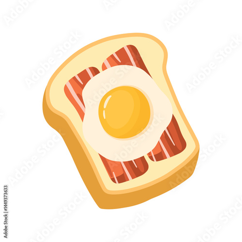 Fried bacon and egg toast food cartoon vector illustration