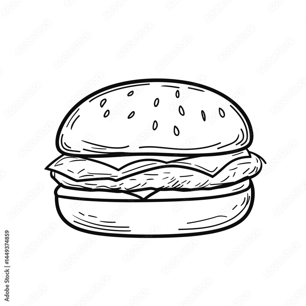 Hand-drawn burger illustration on a white background Hand-drawn burger illustration on a white background