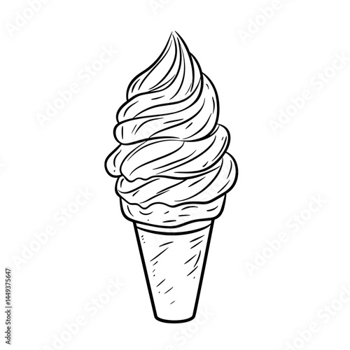 Ice cream cone illustration in black and white design  
