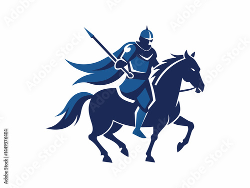 modern logo silhouette of a knight warrior riding on his horse 