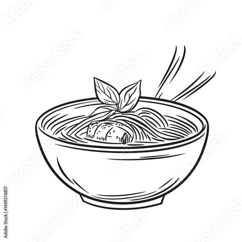 Line Drawing of Steaming Goulash Noodles in a Bowl  