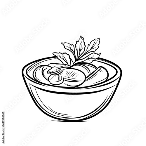 Goulash in a bowl with garnish on a white background  