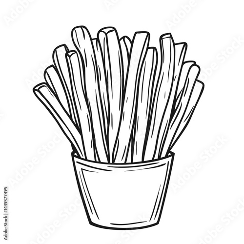 Hand-drawn French fries in a cup  