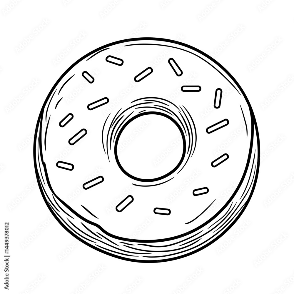 Line Drawing of a Donut with Sprinkles on a White Background Line Drawing of a Donut with Sprinkles on a White Background