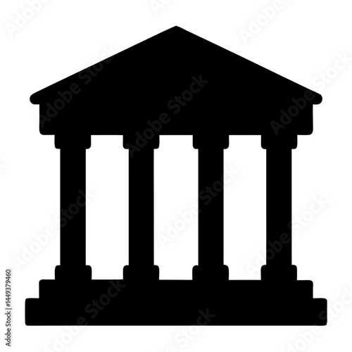 Symmetrical Silhouette of a Building with Columns and a Triangular Roof Structure