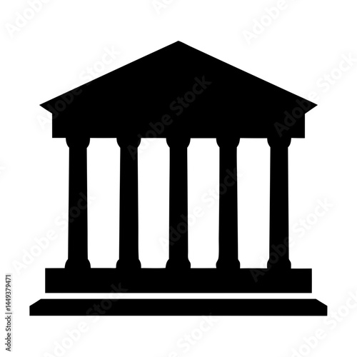 Silhouette of classical building with columns evokes government or university, black image