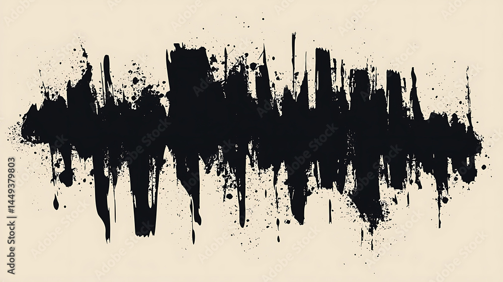 A black and white image of a city skyline with a spray paint effect A black and white image of a city skyline with a spray paint effect