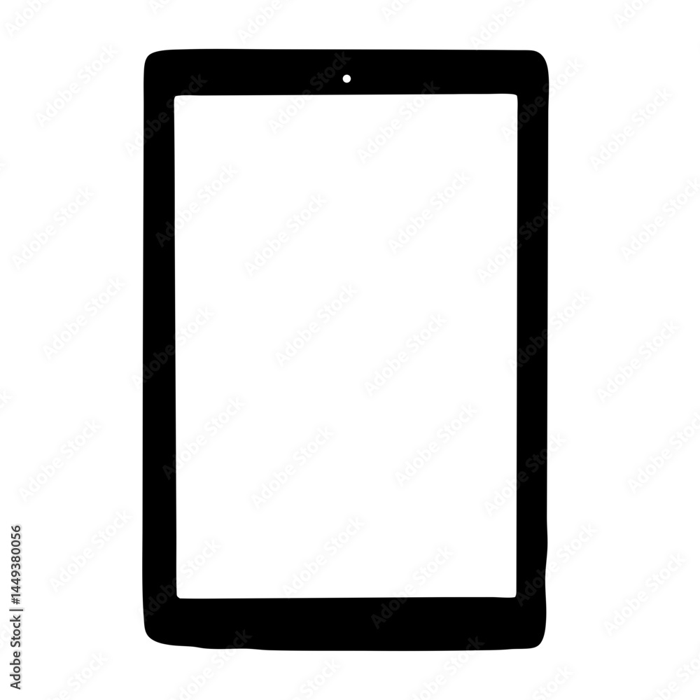 Modern tablet device featuring a black frame and blank white screen Modern tablet device featuring a black frame and blank white screen