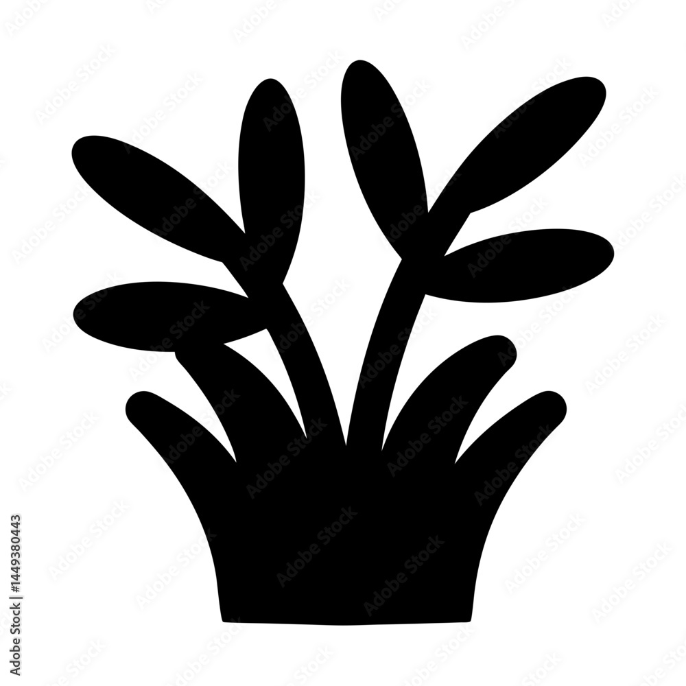 Obraz premium Stylized Silhouette of a Bush with Oval Leaves, Simple and Elegant Design