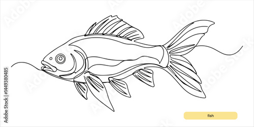 fish continuous single line art drawing sketch on white background