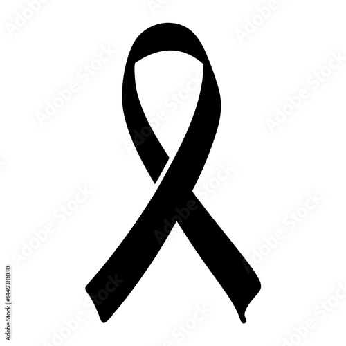 Black ribbon signifying mourning, melanoma awareness, and other causes or memorials