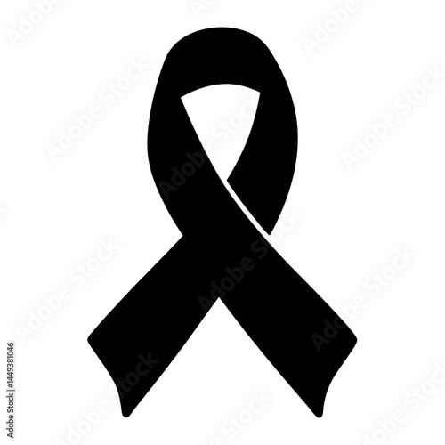 Single black ribbon representing mourning and solidarity on plain white background
