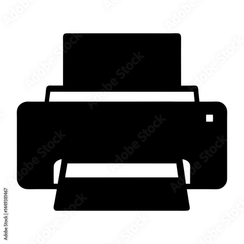 Detailed icon representation of a common office printer machine, solid black