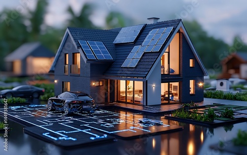 Smart home with solar panels and electric car