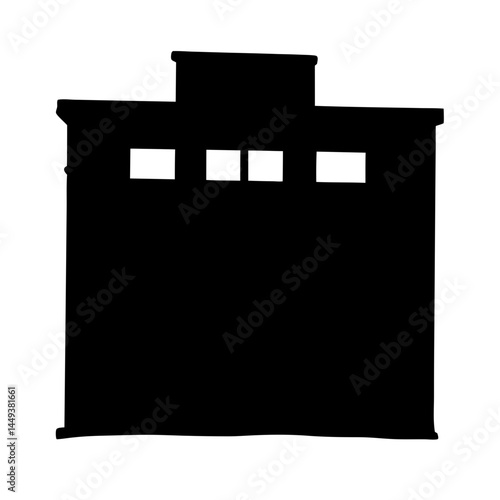 Silhouette of a modern architectural building with upper level windows.