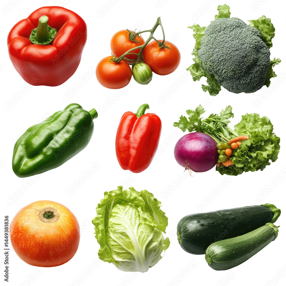 Fresh, vibrant vegetables arranged in a grid. Healthy, colorful, and nutritious produce Fresh, vibrant vegetables arranged in a grid. Healthy, colorful, and nutritious produce
