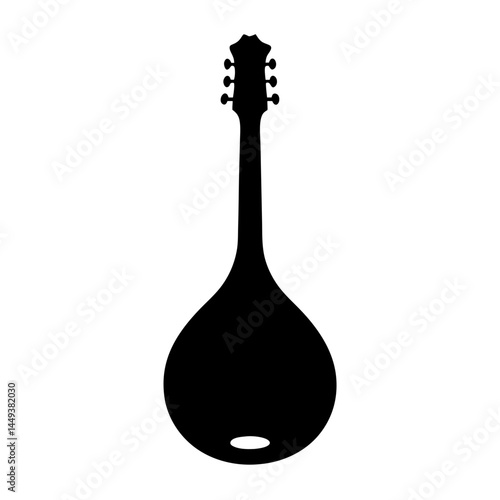 Silhouette of a Bouzouki Greek Stringed Musical Instrument on White Background
