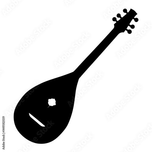Silhouette illustration of a stringed musical instrument resembling a dombra or saz