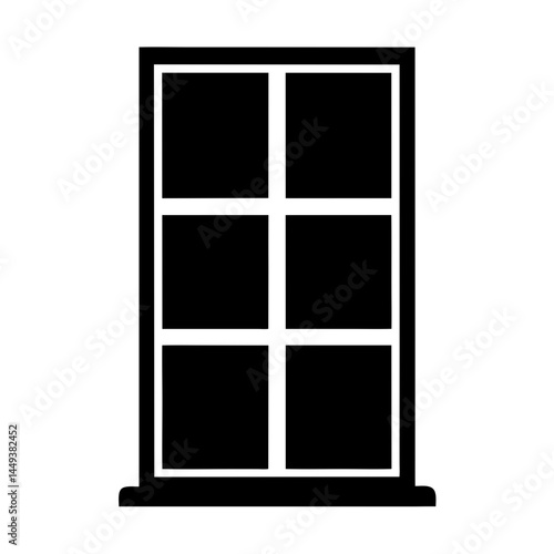 Black and White Graphic Depiction of a Six Pane Window with Sill