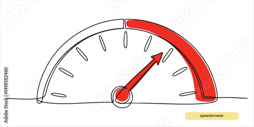 speedometer with arrow continuous single line art drawing sketch on white background
