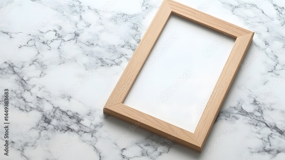 Fototapeta premium Empty Wooden Frame Mockup on Marble Background