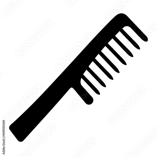 A simple black comb with handle used for hairstyling and grooming