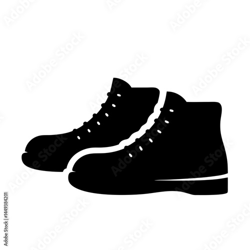 Black silhouette of a pair of hightop hiking boots with laces