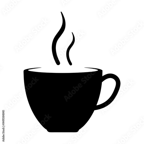 Stylized black coffee cup with rising steam in a simple design
