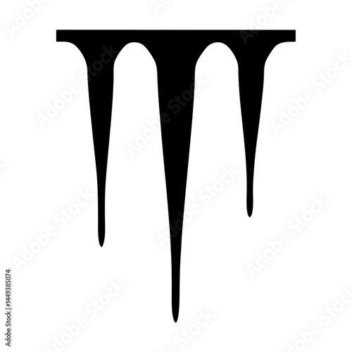 Three Dripping Black Shapes Connected by a Horizontal Bar on White Background