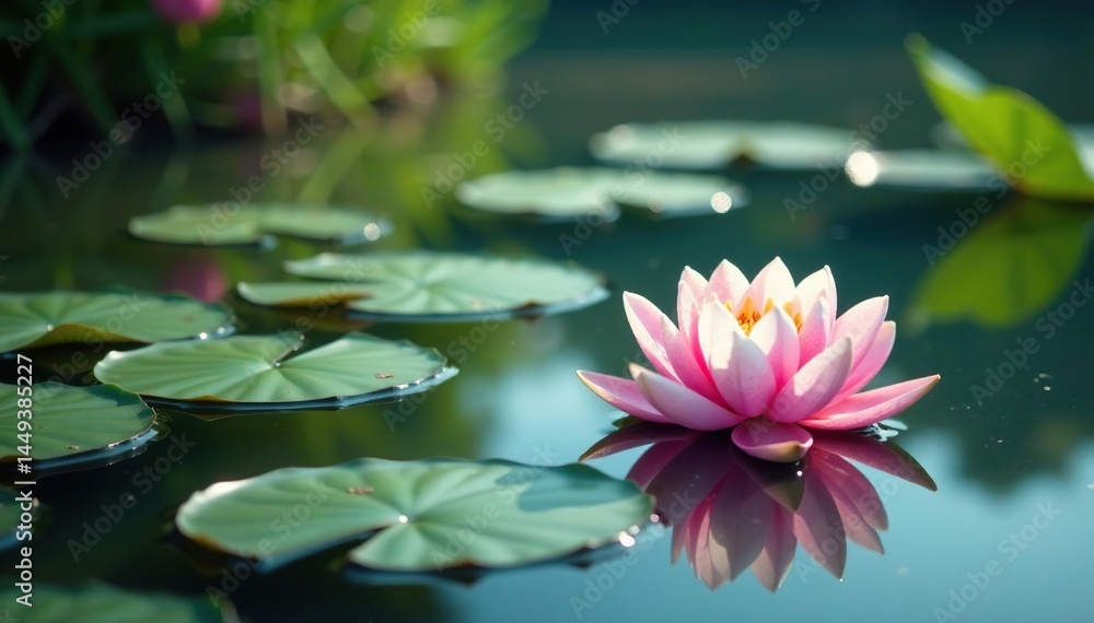 Water lilies bloom densely on serene lake surface , summer, green, lake pattern Water lilies bloom densely on serene lake surface , summer, green, lake pattern