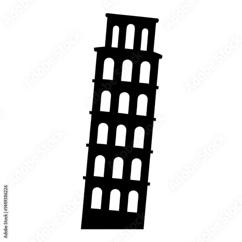 Silhouette of the Leaning Tower of Pisa, a famous Italian landmark