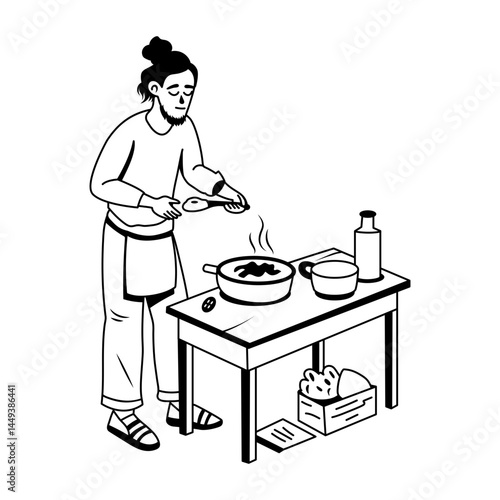 Poor cooking food illustration in glyph style 
