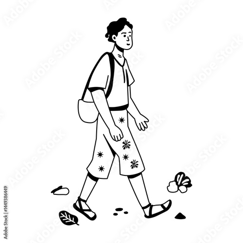 Walking poor person illustration in glyph style 

