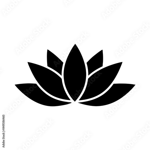 Black and white lotus flower icon with smooth lines and pointed petals