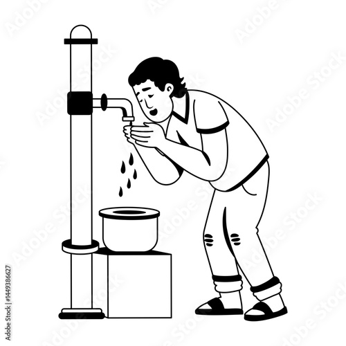 A glyph illustration of character drinking water with hands 
