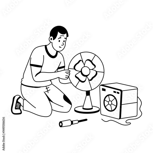 A glyph illustration of a character fixing appliances 
