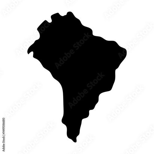 Black Silhouette Map of South America against White Background in Vector Format