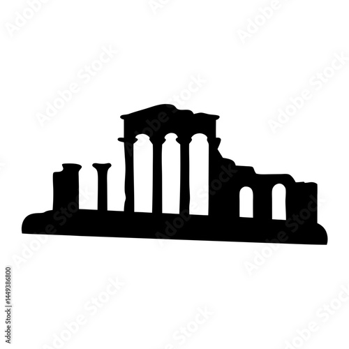 Black silhouette of an ancient Greek or Roman temple in ruins