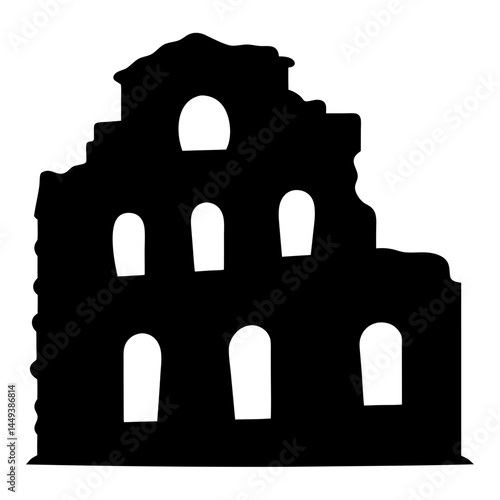 Silhouette of an Ancient Ruin with Archways and a Broken Structure
