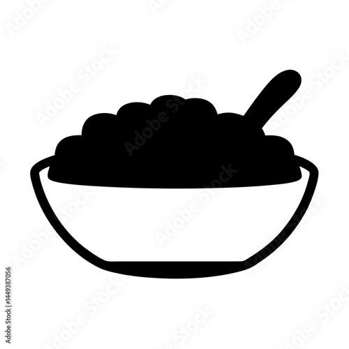 Simple silhouette image of a bowl with porridge and a spoon