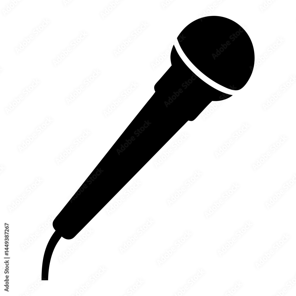 Illustration of a classic handheld dynamic microphone used in various settings Illustration of a classic handheld dynamic microphone used in various settings