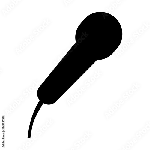Simple black and white illustration of a classic wired microphone design