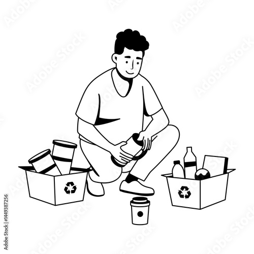 A glyph illustration of character recycling material 
