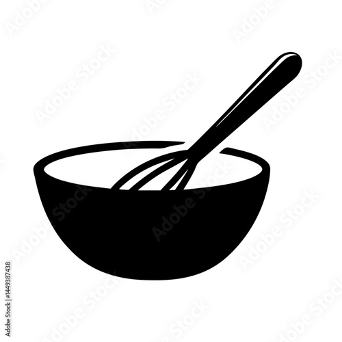 Black Silhouette of Bowl and Whisk Ready for Culinary Creations