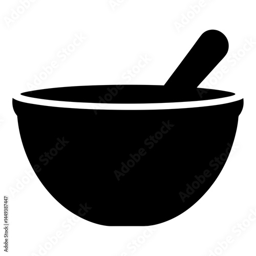Black silhouette illustration of a mortar and pestle for grinding herbs
