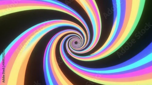 Spiral Psychedelic Rainbow Swirl, Neon Optical Illusion Art, Retro Vortex Pattern – 4K HD Video Footage Download, Kaleidoscopic Motion, Vibrant Abstract Design