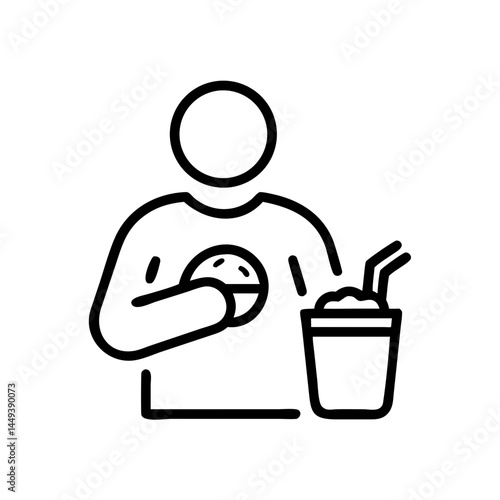 person with food and drink overeating on transparent background for web and graphic design