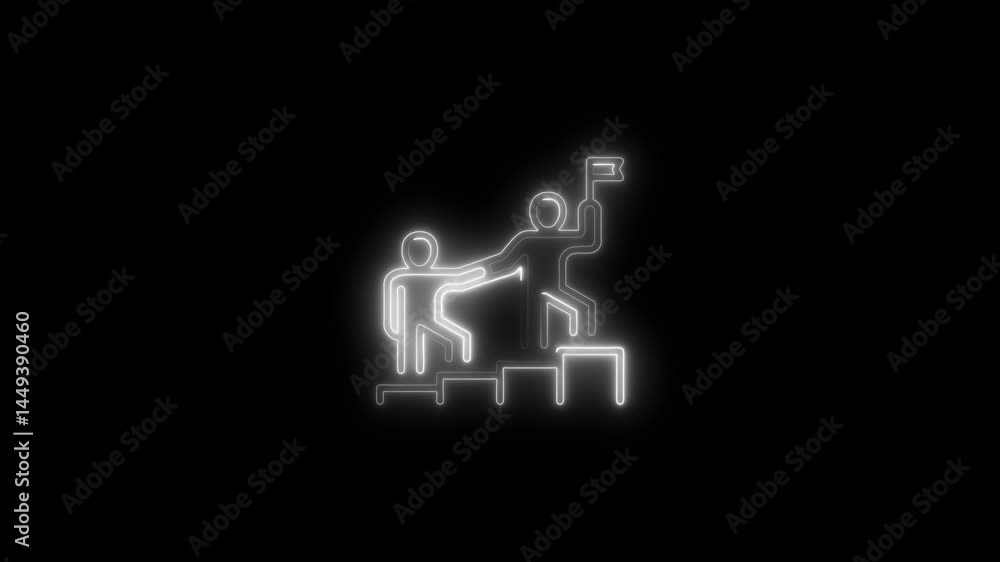 Teamwork helps leader reach the top and achieve success with flag on black background Teamwork helps leader reach the top and achieve success with flag on black background