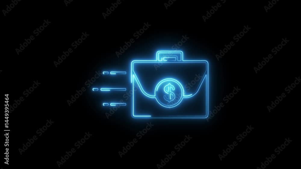 Neon briefcase with dollar sign glowing outline animation on black background Neon briefcase with dollar sign glowing outline animation on black background