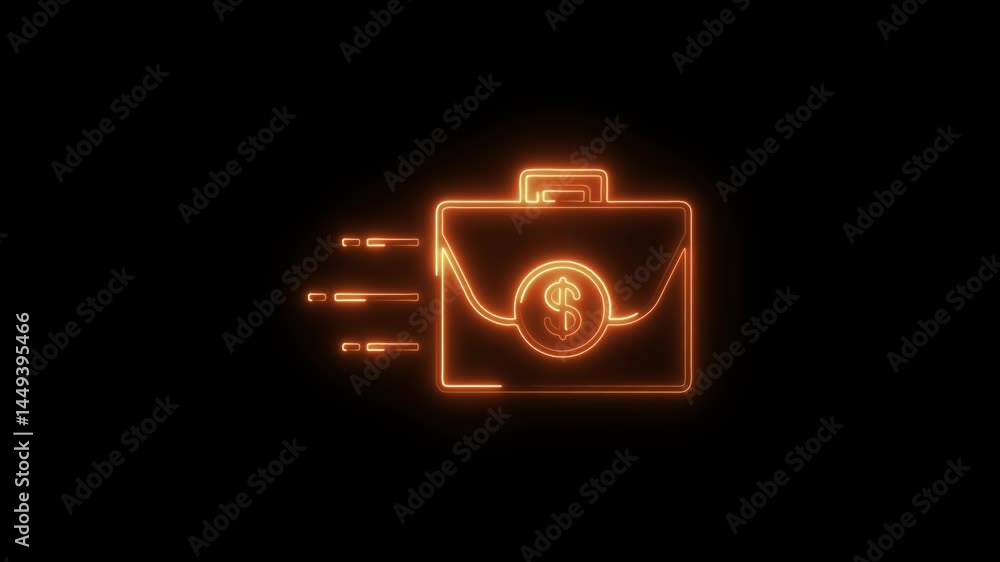 Animated neon briefcase with dollar symbol on dark background for business and finance concepts Animated neon briefcase with dollar symbol on dark background for business and finance concepts